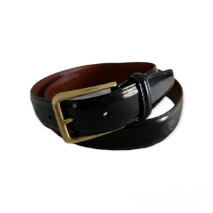 COACH Belt with Brass Buckle in Black Mirror Shine Leather